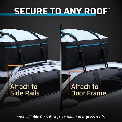 Rooftop Cargo Carrier 19 Cu Ft, Waterproof Soft Shell Roof Bag | Heavy Duty Car Top Luggage Cargo Bag with Patented Door Hooks, Protective Mat and Storage Bag (47 x 35 x 20 in, XL) - Image 5