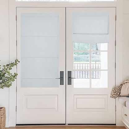 NICETOWN Greyish White Magetic Blackout Roman Shade, No Drill Door Blinds | Thermal Insulated, Privacy Shades for Bedroom, No Tools Roll Shade, French Front Door Window Cover, 35 x 64 inches Long by NICETOWN