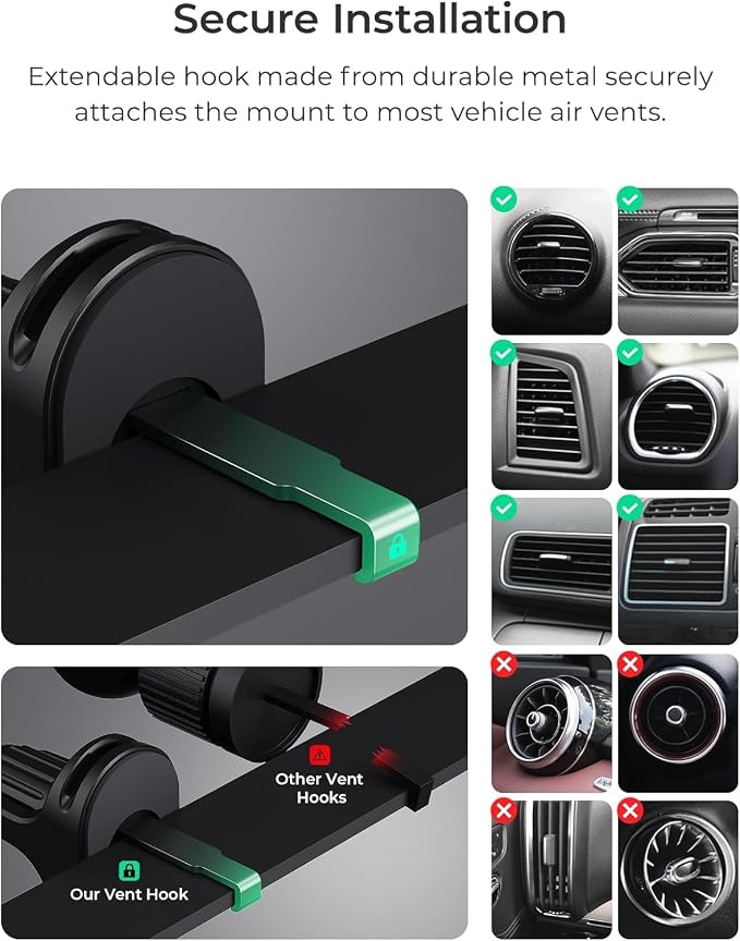 iOttie iTap 3 Magnetic Air Vent Car Mount Phone Holder with Magnetic Ring Adapter. Compatible with iPhone, Samsung Galaxy, Google Pixel, Huawei, LG, and All Qi Compatible Smartphones - Image 3