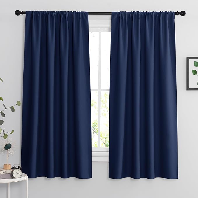 RYB HOME Blackout Curtains for Bedroom Living Room Nursery 63 inches Long | Thermal Insulated,Room Darkening,Privacy Protection,Rod Pocket,Drapes for Office Home Theater,W34 x L63,Marine Blue,2 Panels by RYBHOME