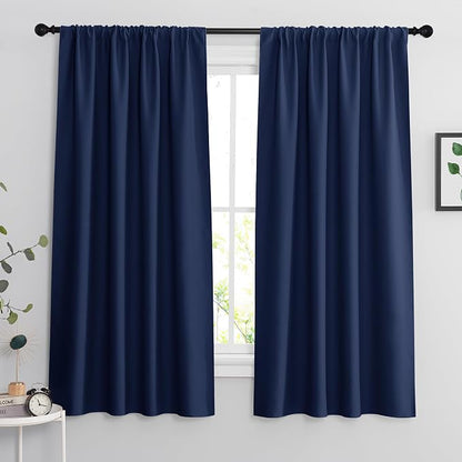 RYB HOME Blackout Curtains for Bedroom Living Room Nursery 63 inches Long | Thermal Insulated,Room Darkening,Privacy Protection,Rod Pocket,Drapes for Office Home Theater,W34 x L63,Marine Blue,2 Panels by RYBHOME