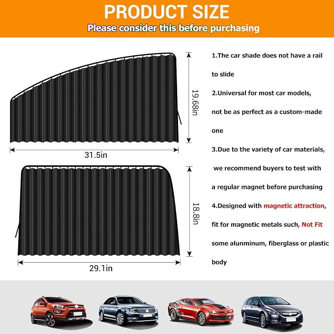 ZATOOTO Car Window Shades for Side Window, Magnetic Car Curtains, 4 Pack | Car Window Covers Blackout Blinds, UV Protection, Heat Insulation, Camping, Sleeping,Travel, Baby Safety, and Daily Use - Image 4