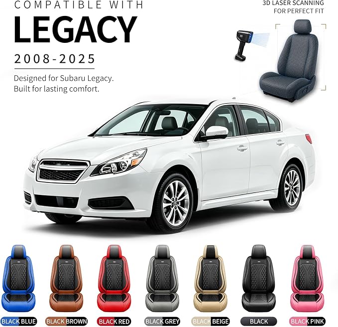 for Subaru Legacy 2008-2026 Car Seat Covers, Full Set, Black | Luxury Full Coverage Leather Seat Protectors, Waterproof Breathable, Non-Slip, Easy to Install, Airbag Compatible, All-Season - Image 4