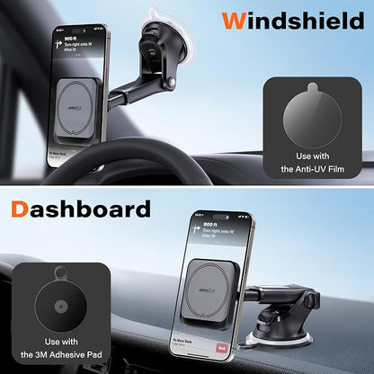 APPS2Car for MagSafe Car Mount, Magnetic Phone Holder with Suction Cup | 17 Strong Magnets & Adjustable Arm, Dashboard & Windshield Phone Mount Compatible with MagSafe Case iPhone 12–17 Series - Image 2