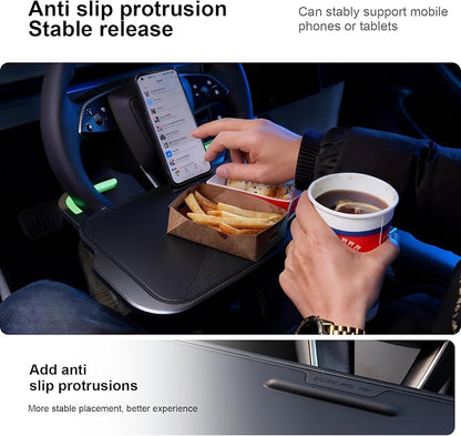 2-in-1 Car Steering Wheel Desk Tray & Car Seat Gap Filler Organizer – Silicone Look Table for Laptop, Eating Food, Writing – Work Road Trip Essentials Accessories (Black) - Image 3
