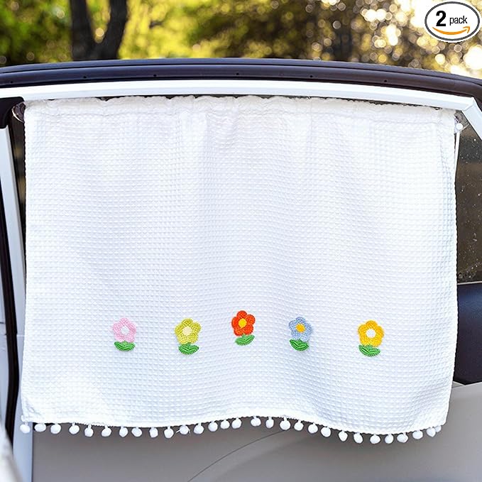 Wuyaoyao 2PCS Car Window Curtains, Cute Blockout Car Side Window Shade Privacy Curtains for Baby with Suction Cups, Vehicle Sun Shade Blocker for Windows, UV Protection & Glare Shield (Sunflowers) by wuyaoyao