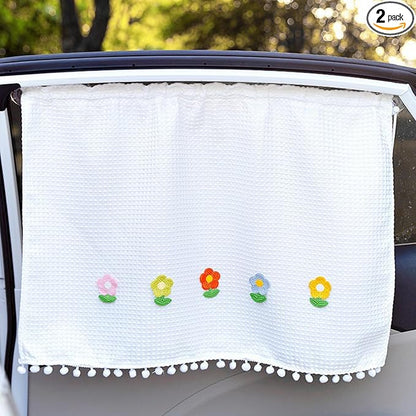 Wuyaoyao 2PCS Car Window Curtains, Cute Blockout Car Side Window Shade Privacy Curtains for Baby with Suction Cups, Vehicle Sun Shade Blocker for Windows, UV Protection & Glare Shield (Sunflowers) by wuyaoyao