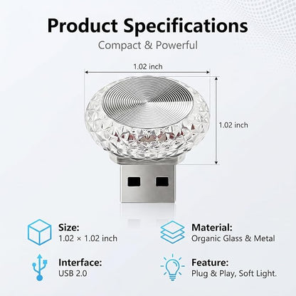 Car Interior USB LED Atmosphere Lamp, Car Crystal Mini Decoration Night Light, Plug-in USB Ambient Lights, Universal for Most Cars (Blue) - Image 2
