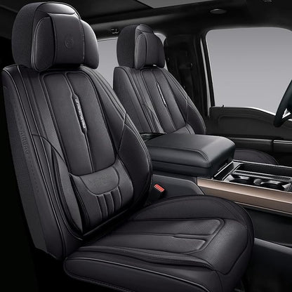 Universal Fit Premium Black Leather 5-Seats Car Seat Covers | Waterproof full-set seat protector for Cars,SUVs,Trucks,airbag-safe,wipe-clean,10-min install,all-season car seat cushion. by NSYOLO