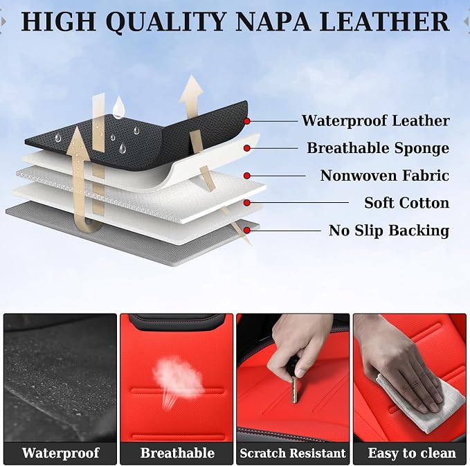 Coverado Car Seat Covers Full Set, Seat Covers for Cars, Front Seat Covers and Back Seat Cover Waterproof Leather Automotive Seat Cover, Universal Car Interior Protectors Cushion for Most Cars - Image 7