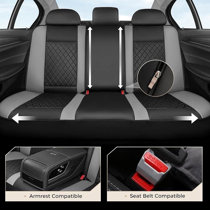 Coverado Car Seat Covers Full Set, Automotive Leather Seat Covers for Car，Universal Fit Front Back Seat Cover, Non-Slip Waterproof Breathable Car Seat Protector - Image 6