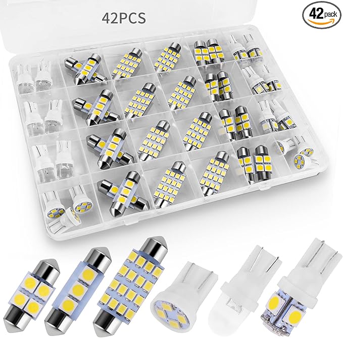 Zakolak 42 Pieces Interior Car Lights, Super Bright White Dome Map Tail Cab Lights Bulb Kit Set , DE3175 T10 31mm 41mm 194 LED Bulb for Your Trucks Width Lamp(White) by Zakolak