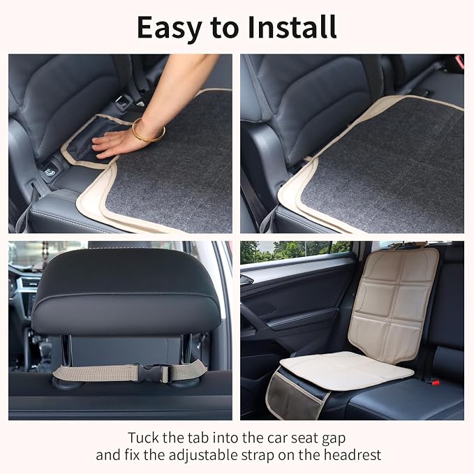 Car Seat Protector, Extra Thick Car Seat Covers Non-Slip Waterproof Mat Pad Leaving No Imprints Marks for Child Baby Pet Truck SUV Automobile (Beige-A) - Image 9
