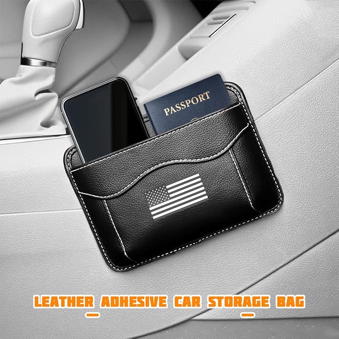 Car Seat Side Pocket Organizer, PU Leather Mini American Flag Vehicle Phone Holder Storage Bag, Auto Interior Tray Pouch Seat Gap Filler Accessories, Universal for SUV Sedan Truck (Black) - Image 6