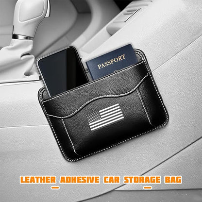 Car Seat Side Pocket Organizer, PU Leather Mini American Flag Vehicle Phone Holder Storage Bag, Auto Interior Tray Pouch Seat Gap Filler Accessories, Universal for SUV Sedan Truck (Black) - Image 6