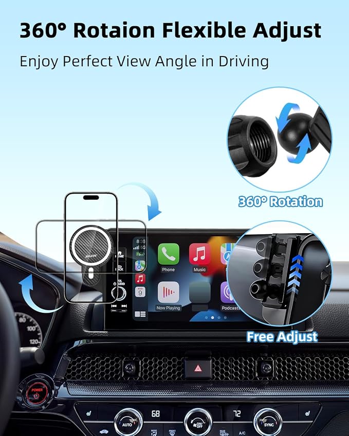 PZK Car Phone Holder for 2023-2026 Toyota BZ4X/ Subaru Solterra Accessories | Fit 8/12.3-Inch Screen Magnetic 15W Fast Wireless Charger Phone Mount with Magsafe 360° Rotation Not Affect Vent Phone Stand - Image 3