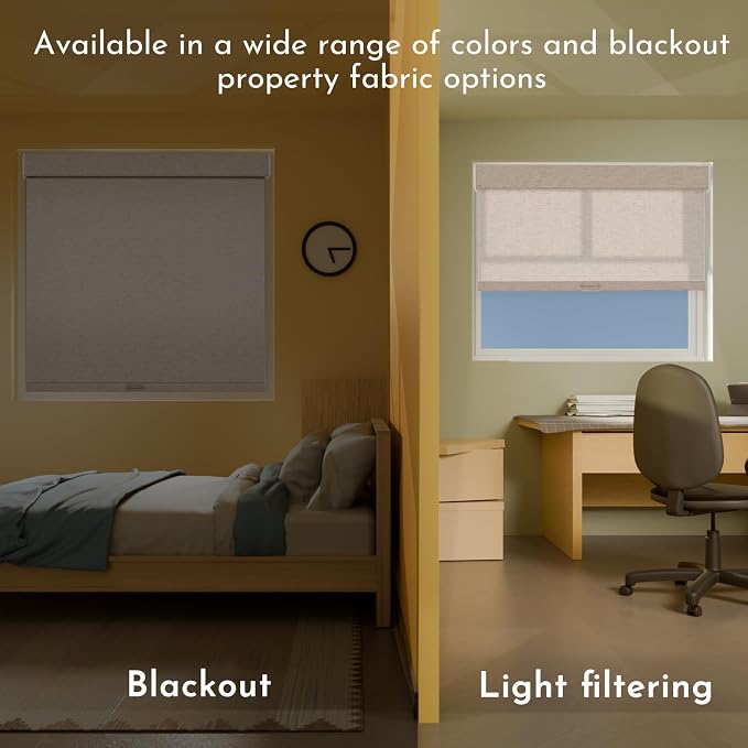 Persilux Blackout Roller Shades for Indoor Window Blinds,Cordless,Linen Fabric,Thermal Insulated Fabric UV Protection Shades for Home,Office,Bedroom,Door,Blackout-Beige,Custom Size - Image 5
