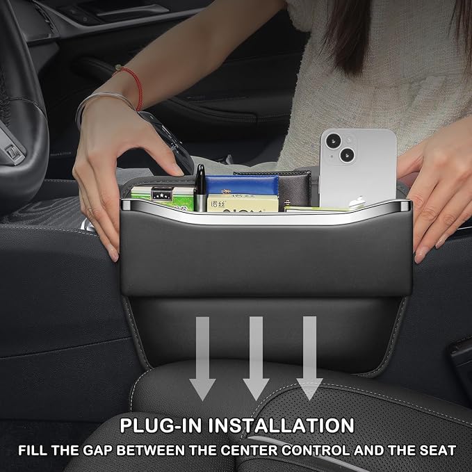 HOLDCY Car Seat Gap Filler Organizer - Leather Console Side Pocket Seat Storage - Stylish and Practical Car Accessories for Cars,SUV,Truck (Black - 1 Pack) - Image 5