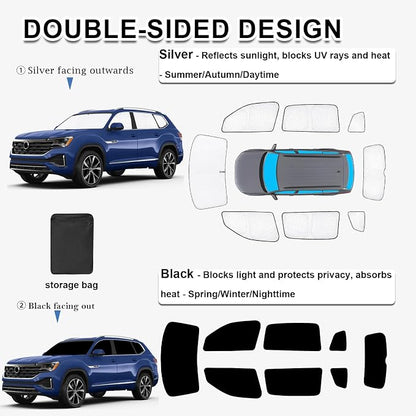 KMF 8pcs Sun Shades for Volkswagen VW Atlas (NOT Cross Sport) 2018-2025 2026 Accessories, Thicken Full Car Window Covers Sunshade for Windshield Side Rear, UV Block and Privacy for Camping Outdoor - Image 5