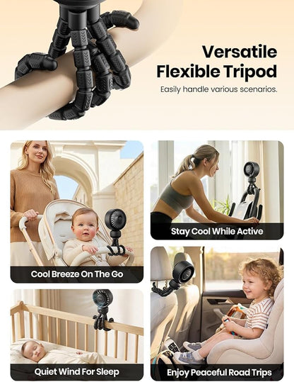 Warmco Portable Stroller Fan, 4000mAh Rechargeable Clip On Fan | Flexible Tripod, Up to 15H, 4 Speeds, LED Display, Detachable Grille, Quiet Operation, for Car Seat, Crib - Image 7