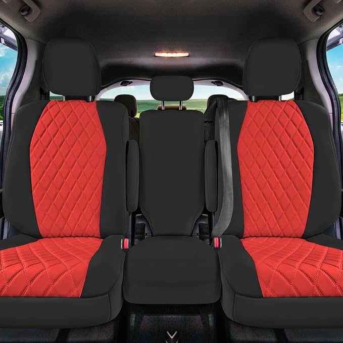 FH Group Custom Fit Car Seat Covers Specifically Made for Toyota Sienna 2011-2020, Car Seat Cover 2nd Row Set, 8 Seater Automotive Seat Covers in Red Neoprene, Waterproof and Washable Seat Covers - Image 4