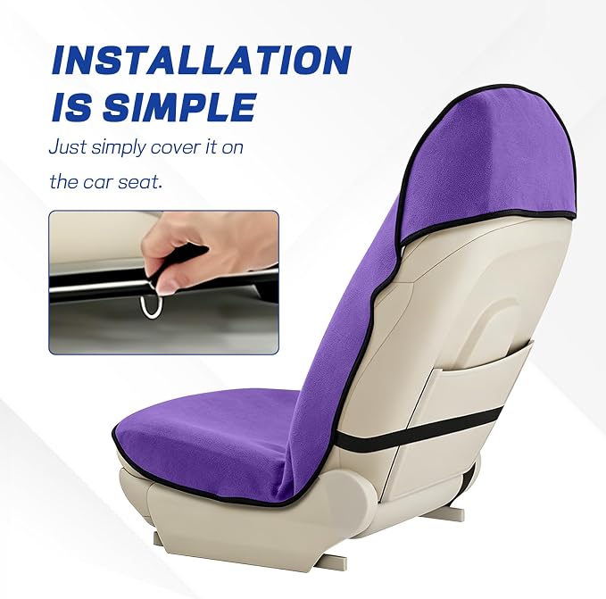 Waterproof Car Towel Seat Cover, Sweating Non Slip Car Seat Cover Protector for Gym Workout, Running, Swimming, Beach and Hiking, Machine Washable, Universal Fit for Front Seats (Purple) - Image 4