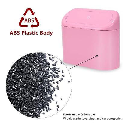 Ginsco 2 Pack Mini Car Trash Can with Lid, Small Car Garbage Can, Cute Leakproof ABS Trash Bin, Auto Accessories for Interior, Garbage Bin for Home, Office with 120pcs Trash Bags Pink - Image 6
