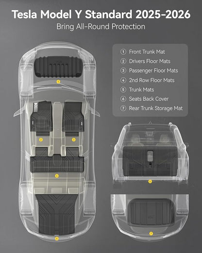 3W Floor Mats for Tesla New Model Y Juniper 2025 2026 Only for Standard | Full Set TPE All Weather Cargo Liners, Trunk Mats, Seat Back Cover Protector, Model Y Accessories,Not Fit Premium/Performance - Image 2