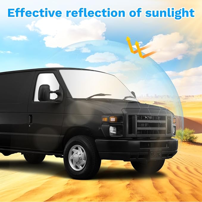 KUST 3-Pack Window Sun Shade for 1992-2025 2026 Ford E-Series E-150 E-250 E-350 E-450, Interior Accessories Sunshade Full Coverage Window Shades Silver & Black Shade, Sun Shield Blocks UV Rays Heat - Image 5