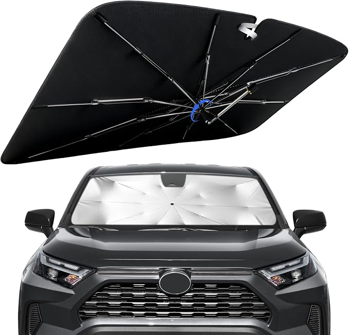 Windshield Sun Shade for Toyota RAV4 2019-2026 with 360° Rotating Shaft | Custom Fit Umbrella Sunshade for UV Blocking, Interior Heat Protection, Easy Storage, UPF 50+ Cool Windshield Cover by Lonyaqui