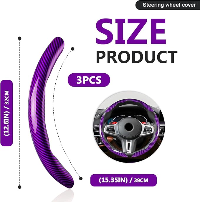 3pcs Universal Carbon Fiber Steering Wheel Cover - Anti-Slip & Segmented Design, Universal 99% Durable Steering Wheel Protector for Men and Women, Car Interior Accessory (Purple) - Image 2