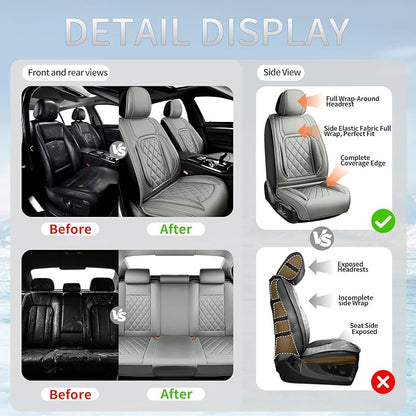 Fit CHR Premium Leather Car Seat Covers for Toyota CHR 2018-2021 2022 - Waterproof，Breathable，All-Weather Seat Cushion Protecto & Airbag Compatible, Full Set Gray - Image 5