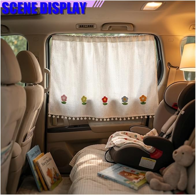 Cute Car Window Shades, 27" x 20" Automotive Side Window Privacy Curtains with Suction Cup, Sun Blackout UV Protection Car Camping Windows Screen Shades for Baby, Pet (Sunflower) - Image 3