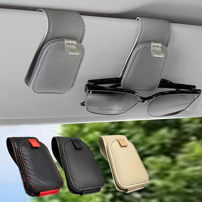 Sunglass Holder for Car, 2 Pack Car Sunglass Holder Visor Clip Magnetic Leather Sun Glasses Eyeglass Hanger, Gray, Fit for Different Size Eyeglasses by Teoenix