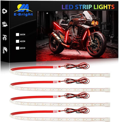 YM E-Bright IP68 Waterproof LED Strip Lights, 24inch 72SMD 12V Red 4 Pack | Cuttable underglow strips suit compatible cars, motorcycles, boats, and golf carts for interior or exterior accent lighting. by YME-Bright