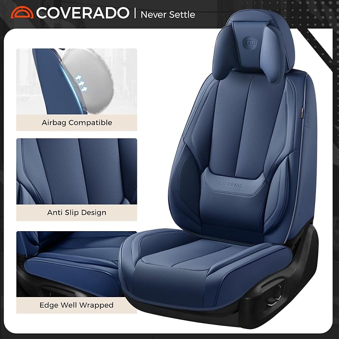 Coverado Car Seat Covers, Seat Covers for Cars, Waterproof Leather Auto Seat Protectors, Leather Car Seat Cushion, Car Interiors Accessories Universal Fit for Most Cars - Image 6