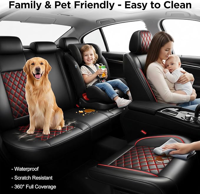 Fit for Tacoma Seat Covers Compatible with Toyota Tacoma 3rd gen 2016-2023 - Waterproof Breathable Leather Automotive Seat Cushions Protector,Airbag Compatible,Full Set 5 Seats(Redline) - Image 4
