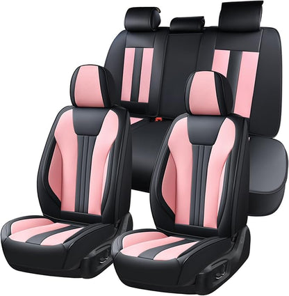 Huidasource Full Set Car Seat Covers, Premium Waterproof Faux Leather, Universal Fit for Most Cars, SUVs & Trucks, Airbag Safe, Quick to Install, Black & Pink by Huidasource