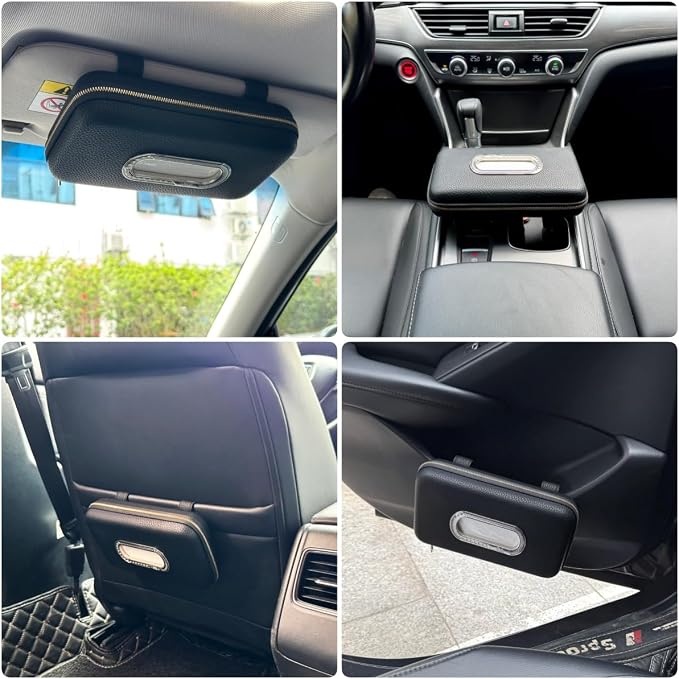 Car Tissue Holder, Sun Visor Napkin Holder, Car Visor Tissue Holder, Luxury PU Leather Backseat Tissue Case Holder (Black) - Image 4