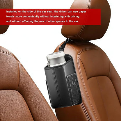Car Tissue Holder, Waterproof Leather Auto Front Seat Side Tissue Box with 2 Mesh Pockets, Rectangular Large Napkin Holder Storage Hanging Bags for Cars SUVs Trucks - Image 3