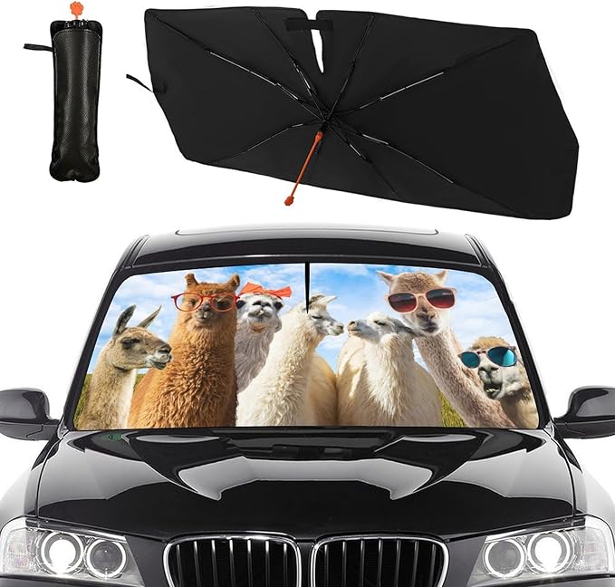 Llama Alpaca Car Windshield Sun Shade Umbrella Bendable Handle Foldable Funny Sunshade for Car Windshield Block UV Rays Keep Vehicle Cool for Most Sedans SUV Trucks Cars 57"x30" by DOPINDU
