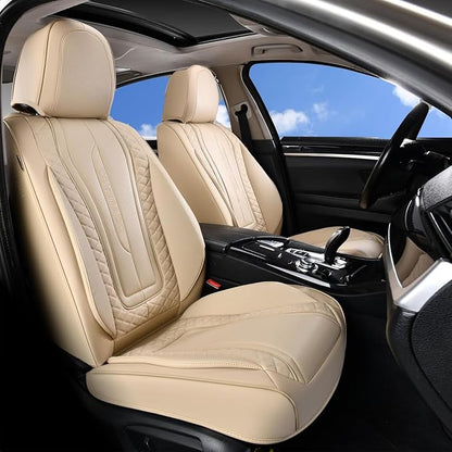Coverado Car Seat Covers for Front Seat, Leather Seat Covers for Cars, Front Seat Covers, Waterproof Car Seat Protectors Car Seat Cushions Universal for Most Vehicles, Beige by COVERADOAUTO