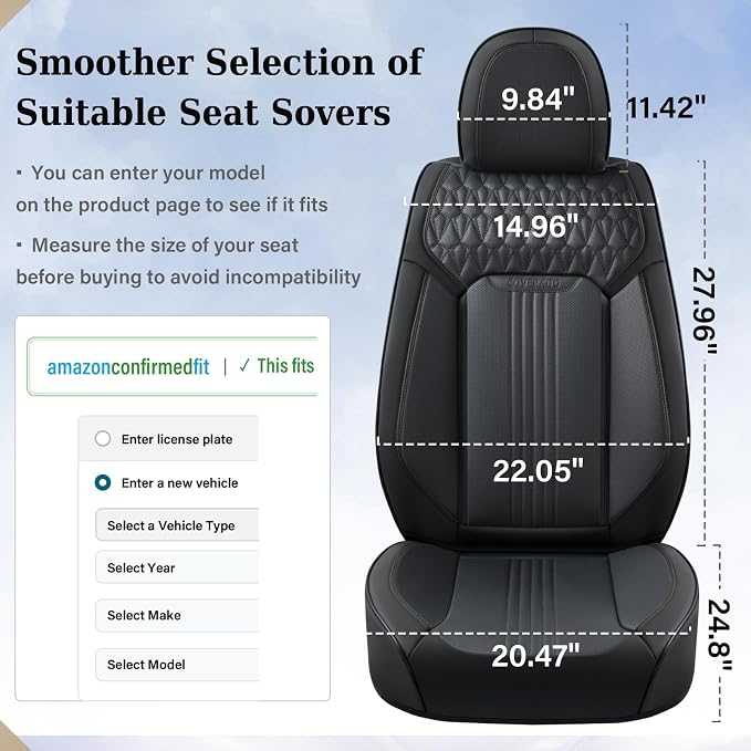 Coverado Front Seat Covers, Leather Car Seat Cover, Waterproof Car Seat Protector, Driver Seat Covers Car Seat Cushion Universal Fit for Most Cars, Black - Image 6