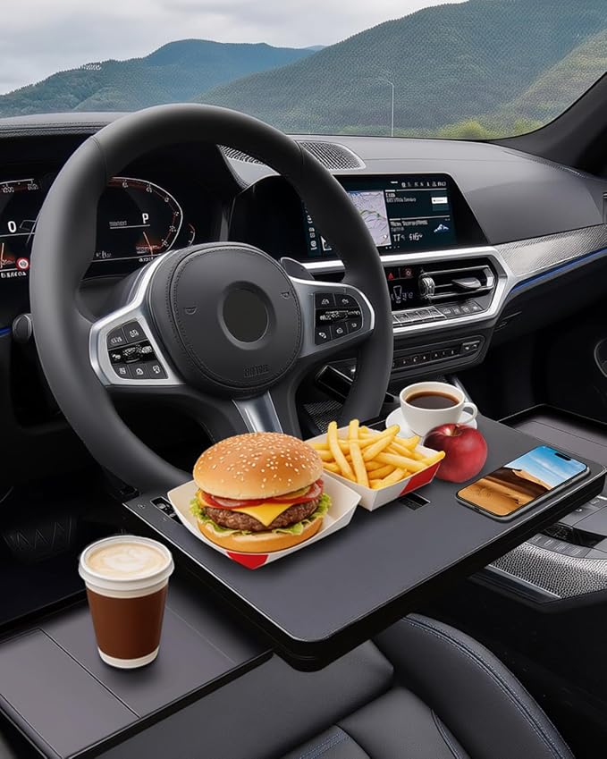 Car Steering Wheel Desk for Laptop, Portable Car Steering Wheel Tray for Eating & Work, Multipurpose Travel Car Table, Steering Wheel Mounted Desk (Parked Use Only) - Image 6