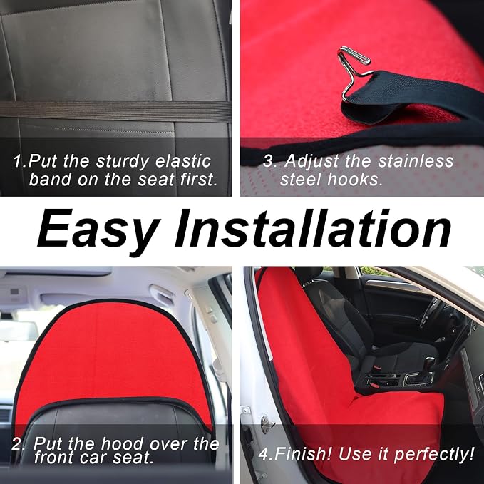 Sweat Towel Car Seat Cover Protector Front Seats for Gym Workout, Running, Swimming, Beach and Hiking, Waterproof Universal Seat Cover for Car, Trucks, Van & SUV (2, Pure Red, Front) - Image 6