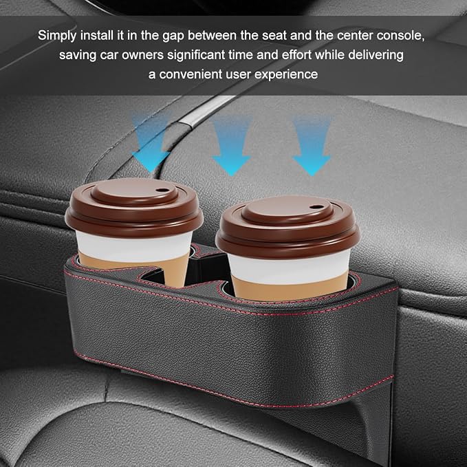 Car Seat Gap Filler Organizer, Multifunctional Auto Console Side Storage Box with Cup Holder, Universal Leather Cup Holder Front Seat Crevice Filler for Car Truck SUV (Black) - Image 6