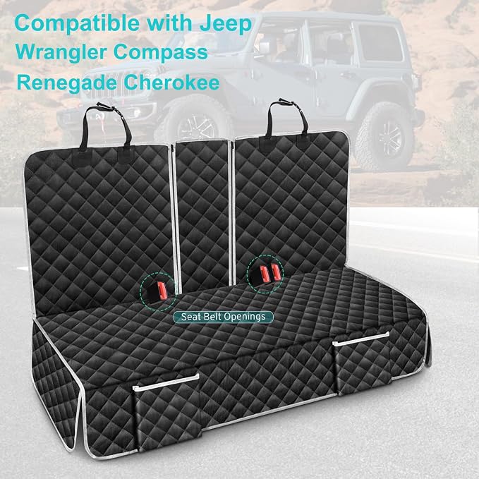 Dog Car Seat Cover for Jeep Wrangler Compass Renegade Cherokee Back Seat | Accessories 2027 2026 2025-2000 Waterproof Pet Bench Backseat Rear Seat Covers with Non-Slip Backing - Image 8