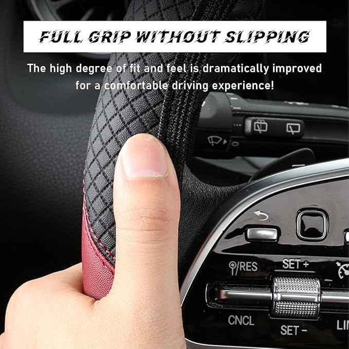 povtii Car Steering Wheel Cover, 15 Inch Leather Breathable Auto Steering Wheel Protector, Comfortable Non-Slip Vehicle Steering Wheel Covers, Universal Interior Car Accessories (Black+Blue) - Image 3