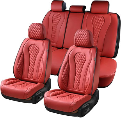 Coverado Car Seat Covers Full Set, Seat Covers, Car Seat Cover, Car Seat Covers Front Seats Back Seat Cover, Waterproof Car Seat Cushion, Leather Red Seat Covers Seat Protector Universal Fit Most Cars - Image 2