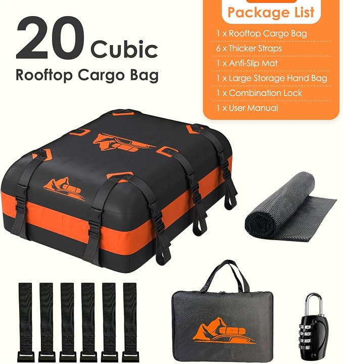 Car Rooftop Cargo Carrier Bag 15-20 Cubic Feet(20Cu.Ft-Orange) - Image 8
